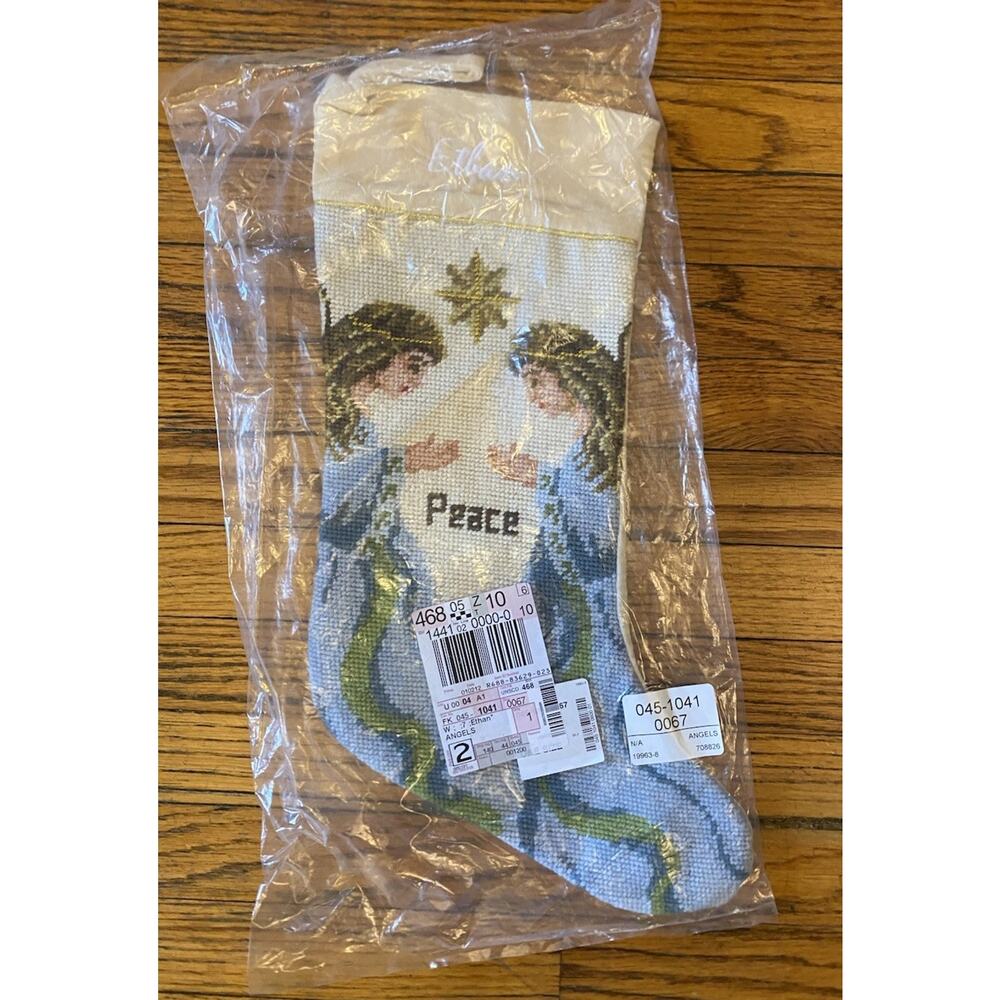 NOS New JCPenney Needlepoint Christmas Angel Stocking Peace